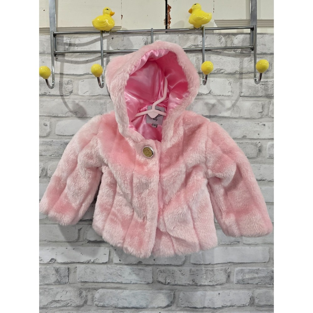 Mud Pie 0-6M Baby Girl Outerwear Toddler Winter Warm Faux Fur Hooded Coat Jacket